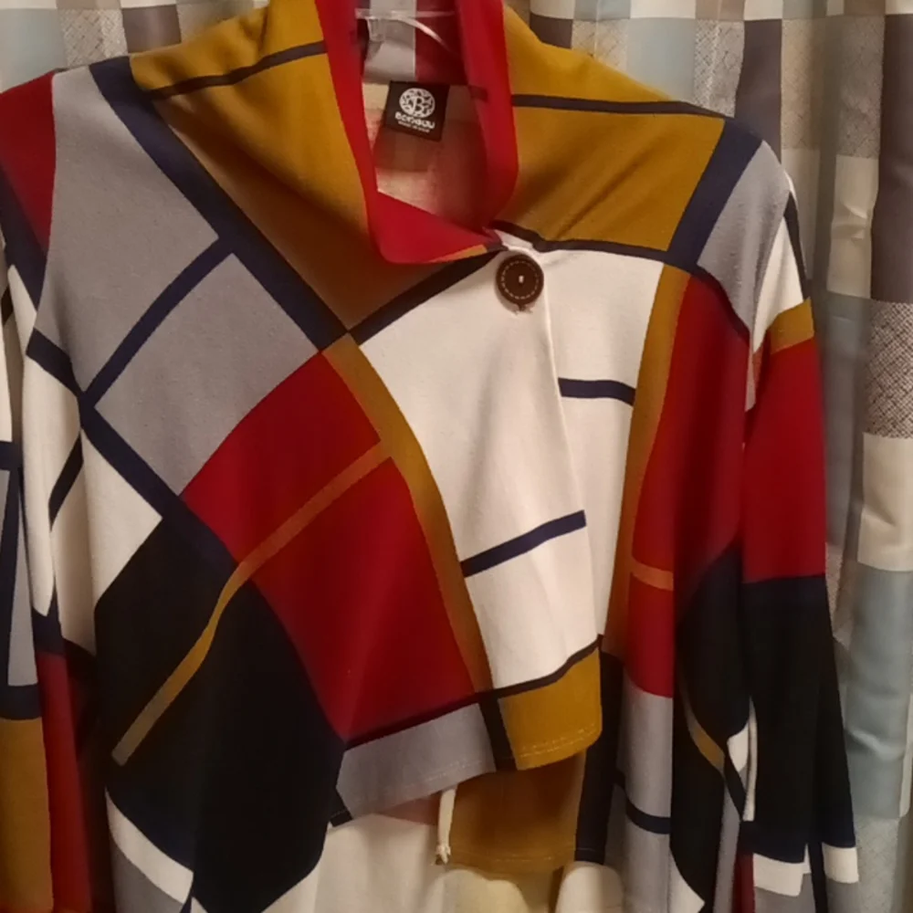 FINAL PRICE Bobeau geometrically designed multi-colored l/s sweater Med - Picture 2 of 3